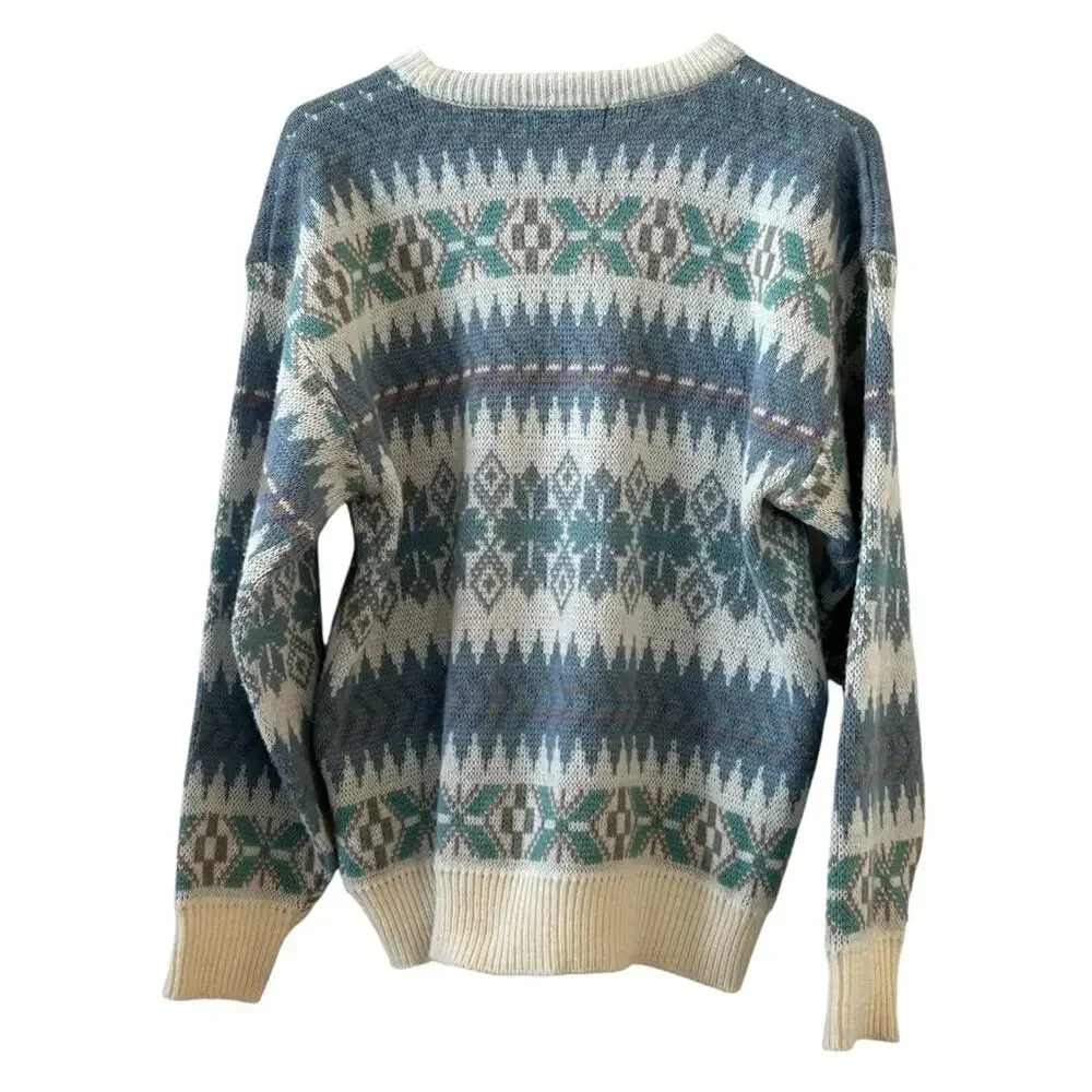 Vintage St. John’s Bay Nordic Fair Isle Sweater Men’s Small Blue Cream
